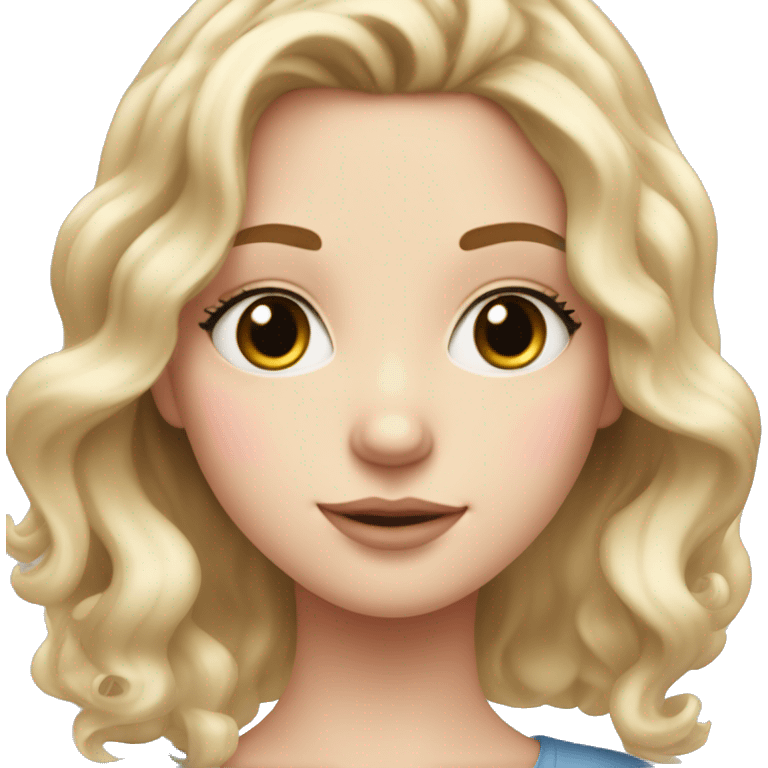 Pretty white girl with wavy blonde hair and pink cheeks with long eyelashes  emoji