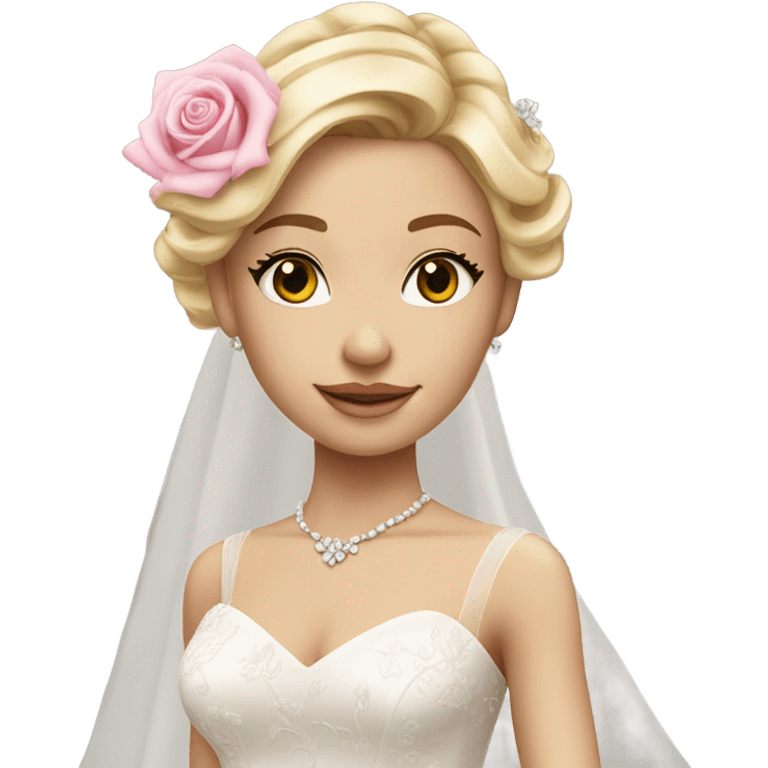 Wedding dress beautiful finish blond girl with pink rose emoji