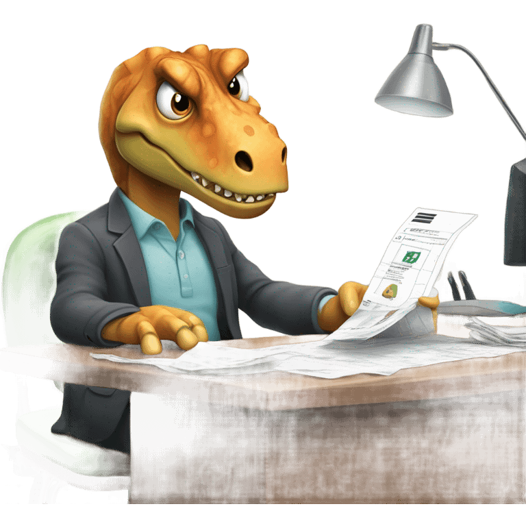 sad office dinosaur with receipt emoji