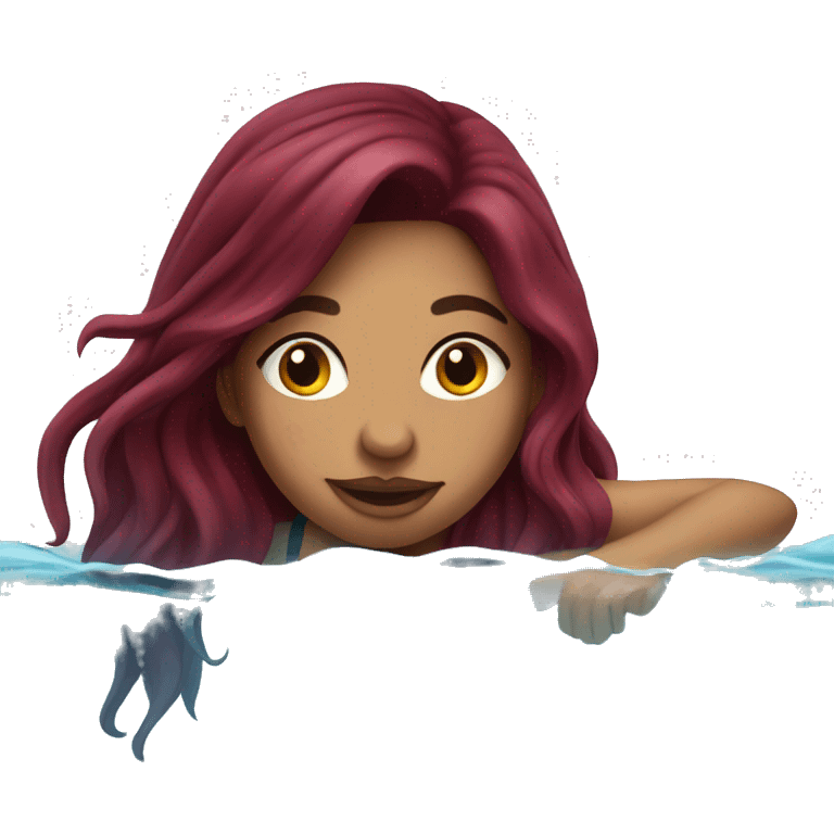 Beautiful tattooed  burgundy long haired woman swimming in a pool emoji