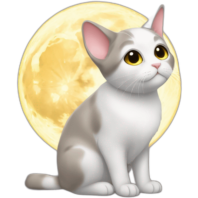 a lop-eared cat looks at the moon emoji