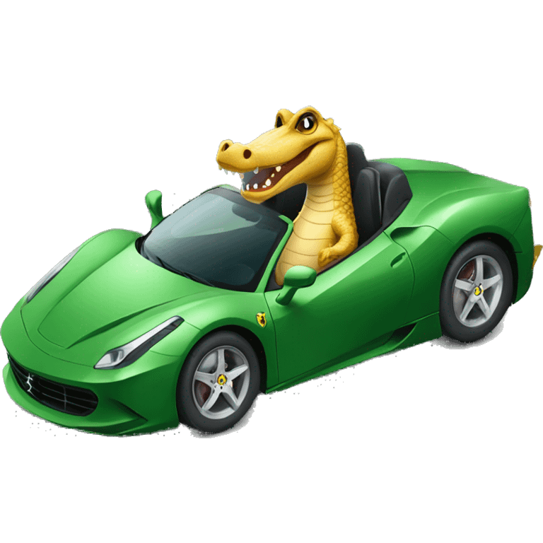 Alligator driving a Ferrari in city emoji