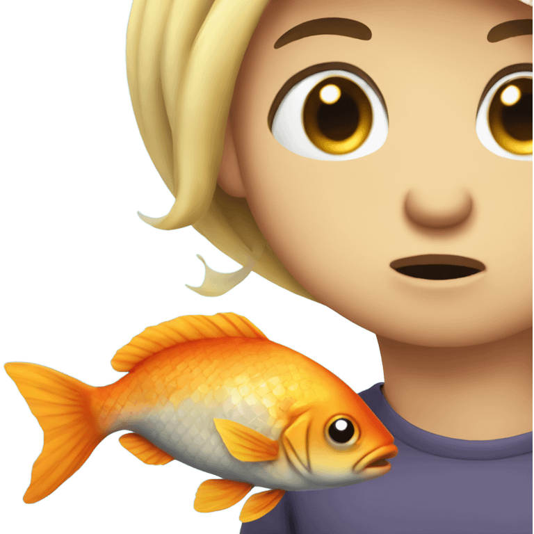 Emoji looking giving a side eye to a fish and thinks it smells bad emoji