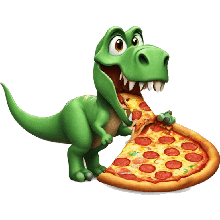 Dinosaur eating pizza emoji