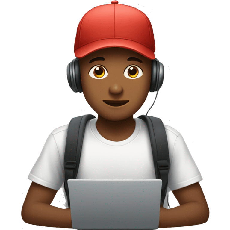 boy with cap and laptop and headsphone emoji