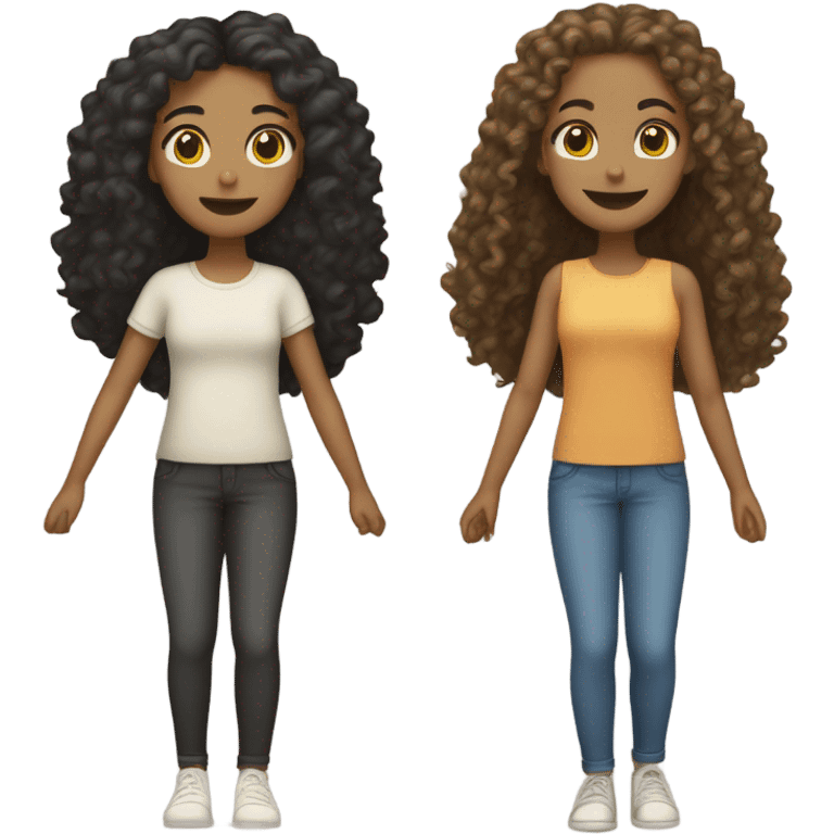 Full body, Two girls holding hands light skin  one  with a curly bun and one  with curly hair emoji