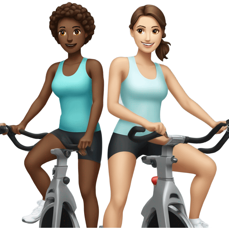 Two white skinned brunette ladies at spin class emoji