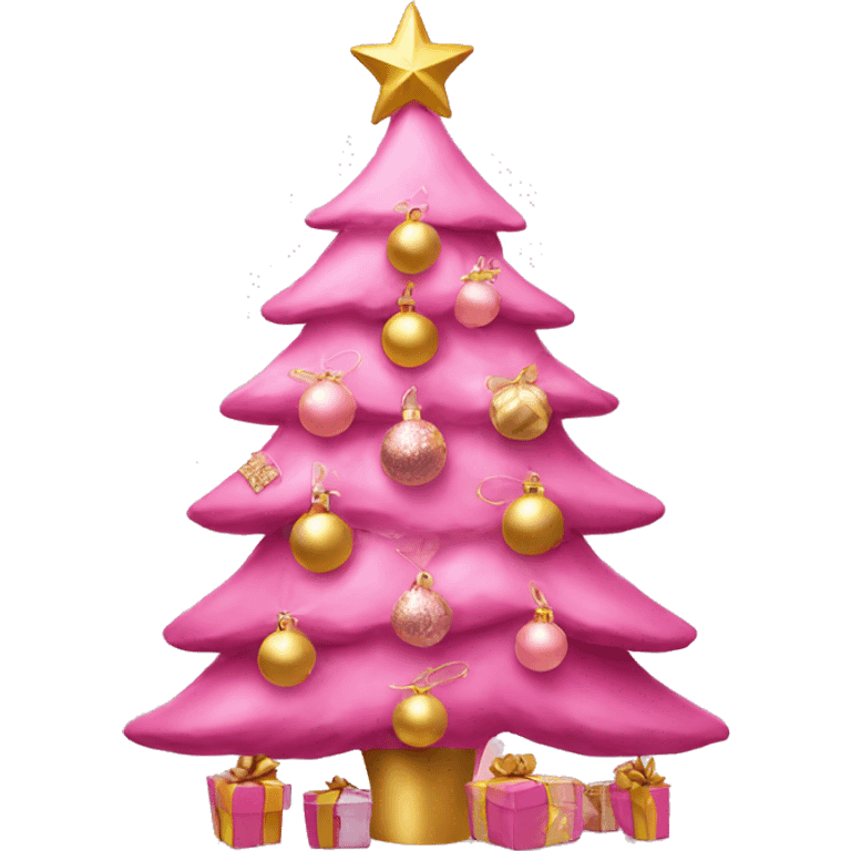 pink Christmas tree with pink and gold decorations  emoji