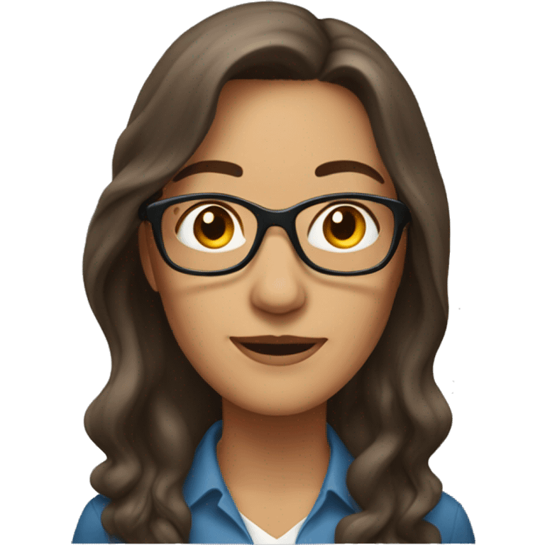 middle age woman with long brown hair and glasses emoji