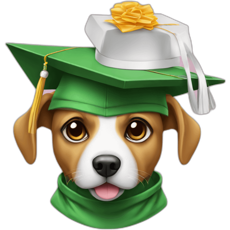 perrito con gorro de graduación verde emoji