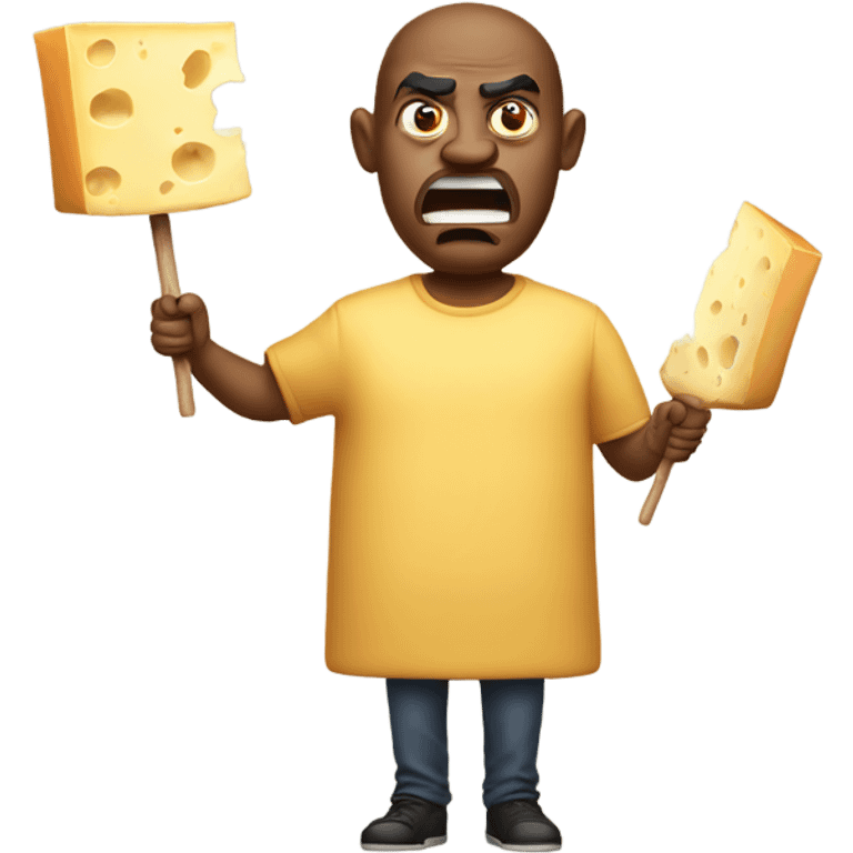 Angry man holding a piece of really big cheese on a stick emoji