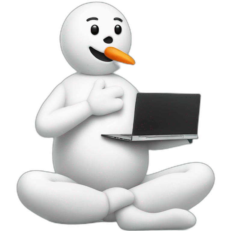 snowman in a yoga position holding a laptop emoji