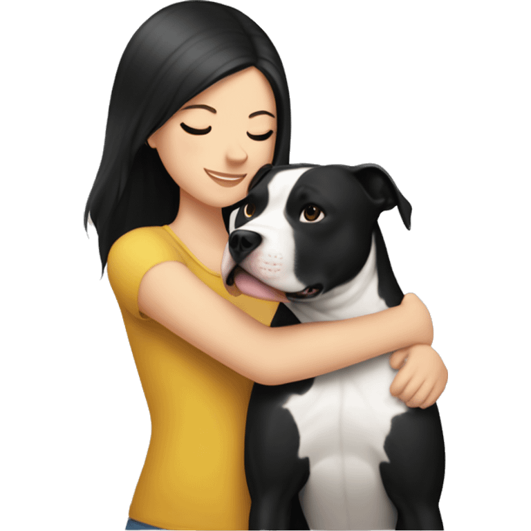 White Girl with black hair hug a pitbull emoji