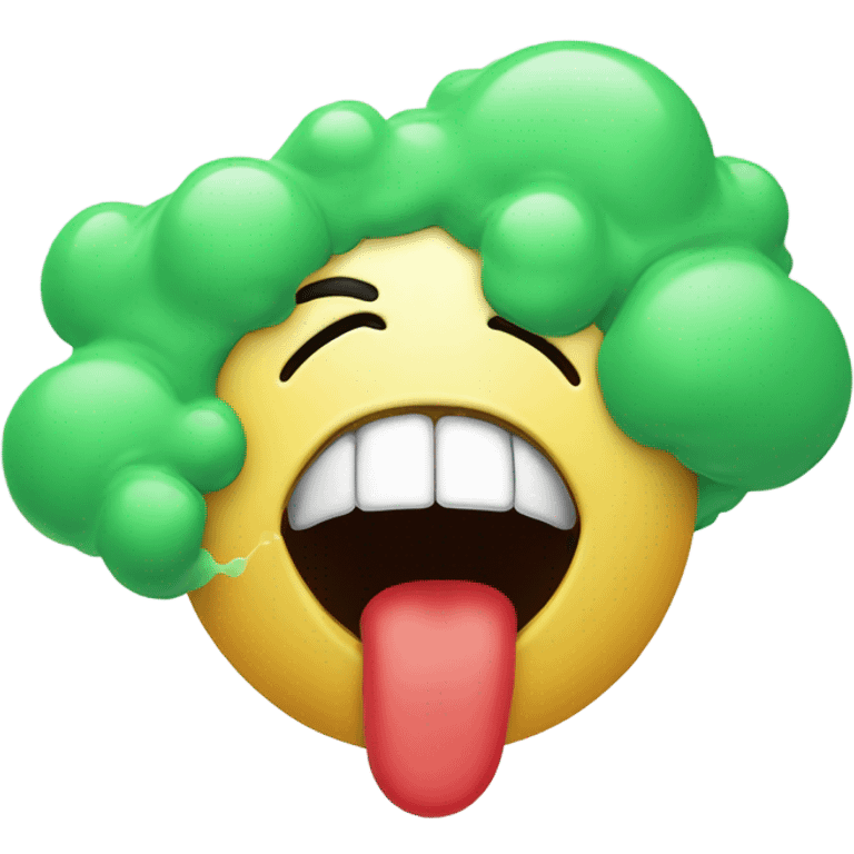 "A funny emoji of a mouth blowing out air, but instead of fresh breath, it's a green, smelly, swirling cloud. emoji