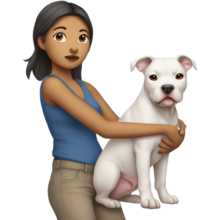 Filipino woman holding gray pit bull puppy emoji