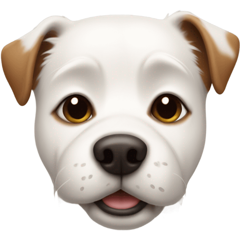 White dog with “closed eyes” brown on head emoji