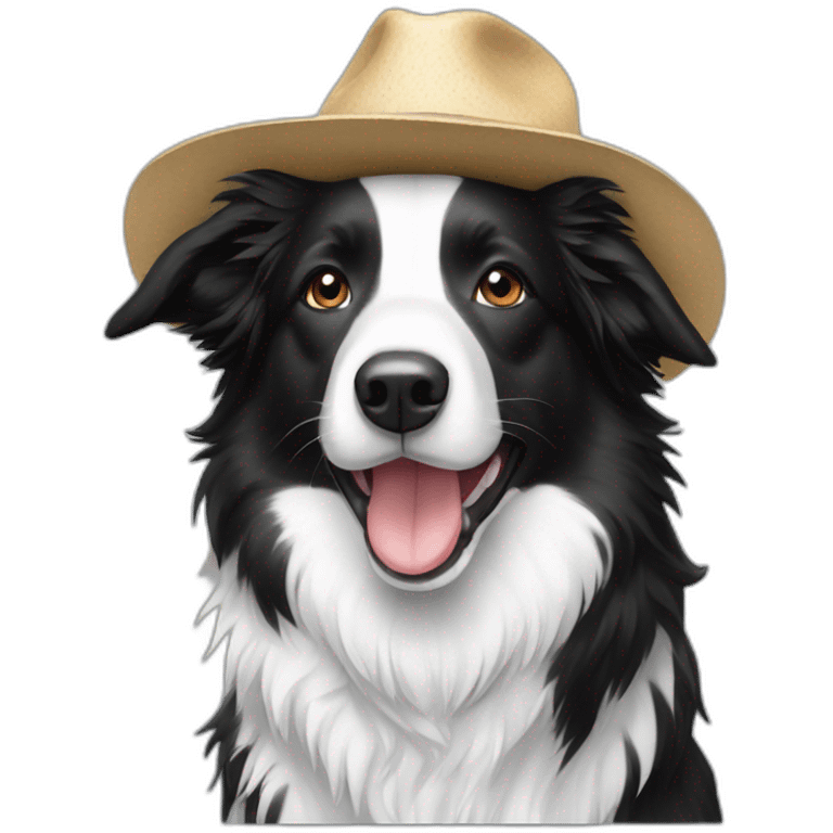 Black white border collie wearing hat emoji