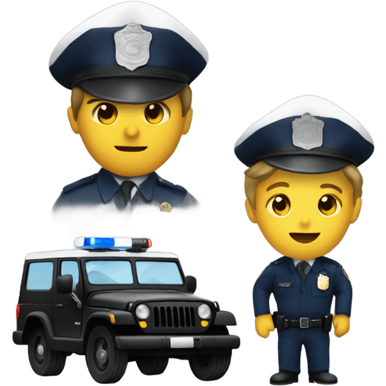 police officer in front of broken jeep emoji