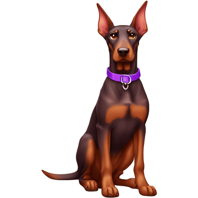 realistic red doberman with pointy ears with purple collar emoji