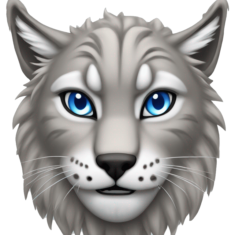 Grey lynx male blue eyes growling fangs angry emoji