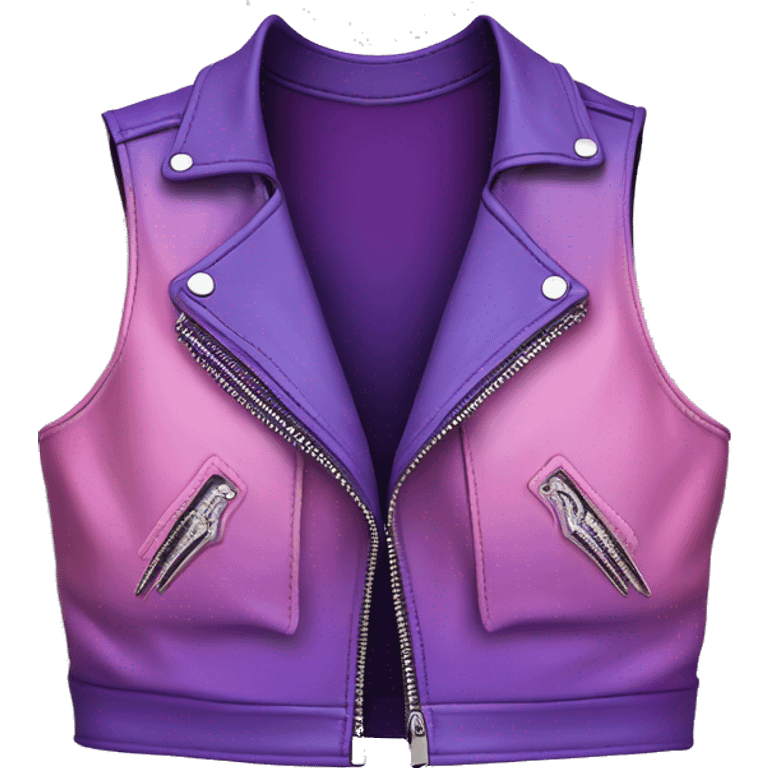 Realistic isolated pastel pink ,royal purple,magenta and pastel purple ombre crop top zippered leather vest. emoji