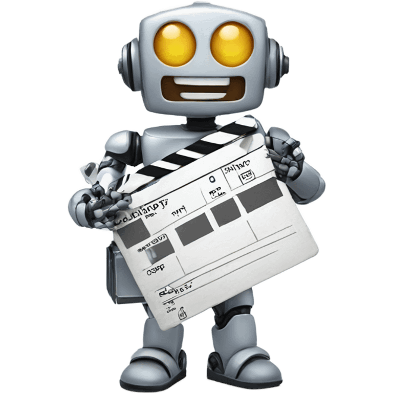 happy robot holding a clapboard emoji