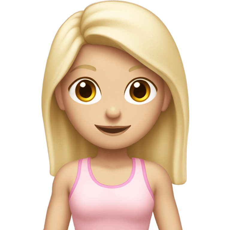 A blonde white girl in a light pink fitness suit with a fitness mat emoji