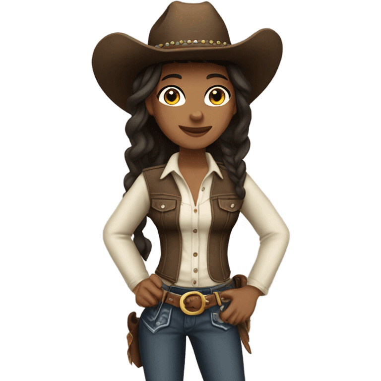 Attractive brunette cowgirl with light skin emoji