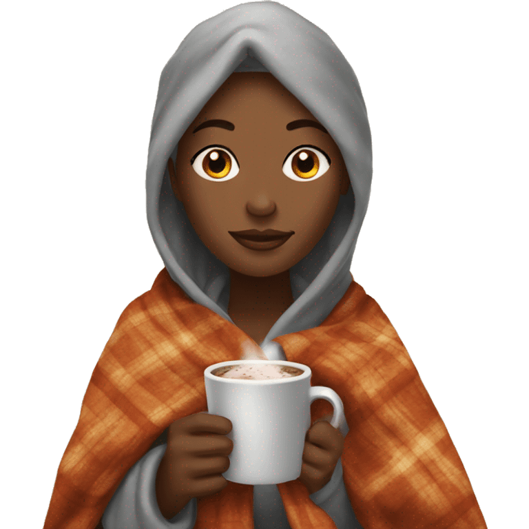 Black women drinking hot cocoa in a warm blanket emoji