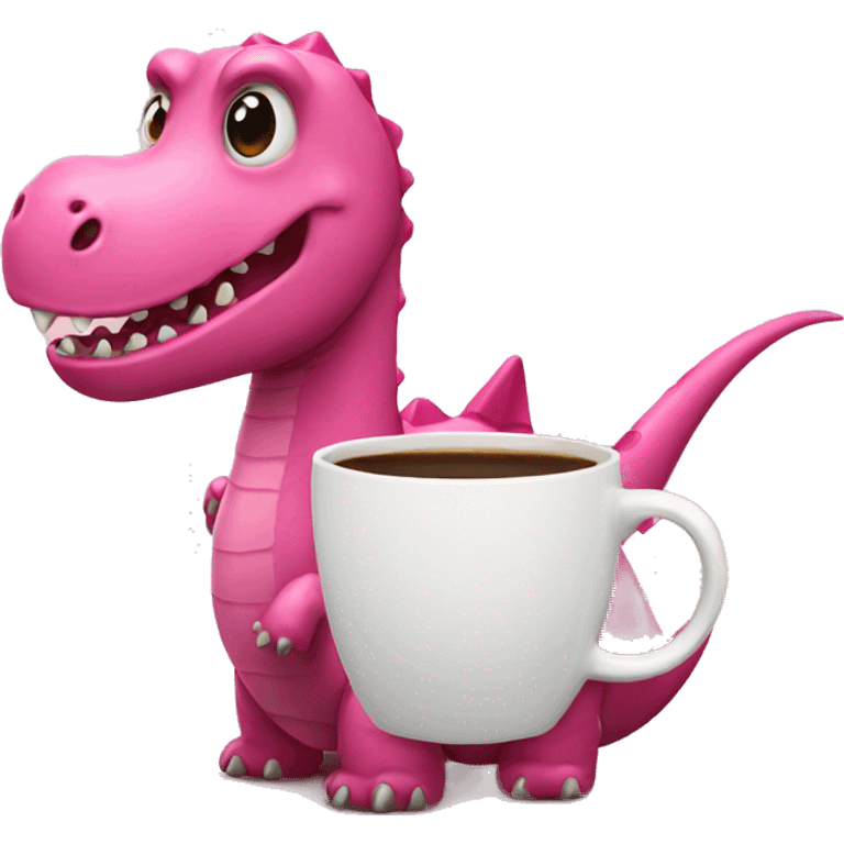 Pink dinosaur with coffee emoji