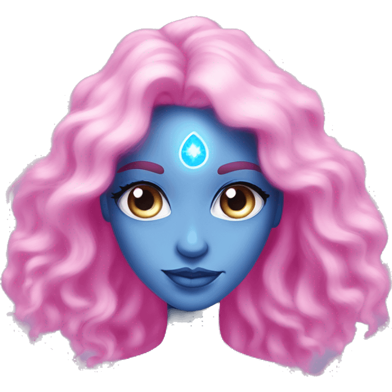 magical diva with pink andromedan skin long hair and blue eyes glowing third eye emoji