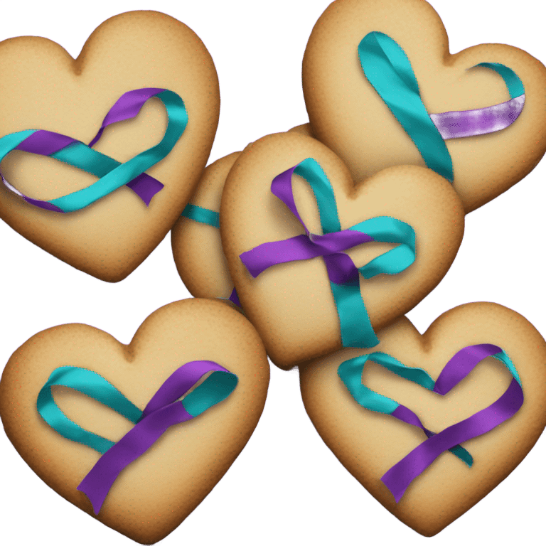 Heart cookie, teal purple suicide awareness ribbon emoji