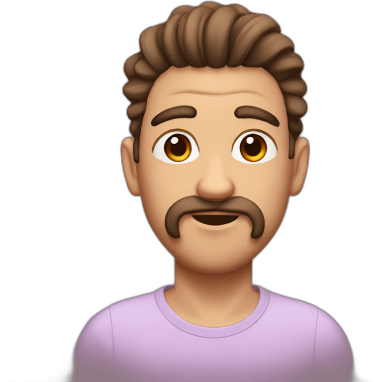 a gay with a Long, brown spiral hair, long face with mustache, spike hair, and chin hair emoji