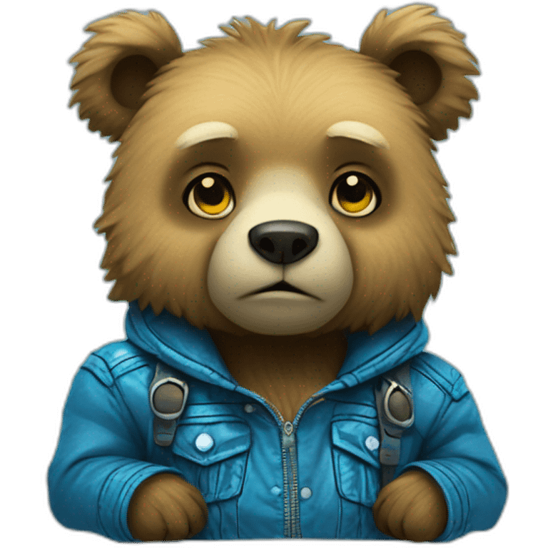 little blue neon punk bear thinking emoji