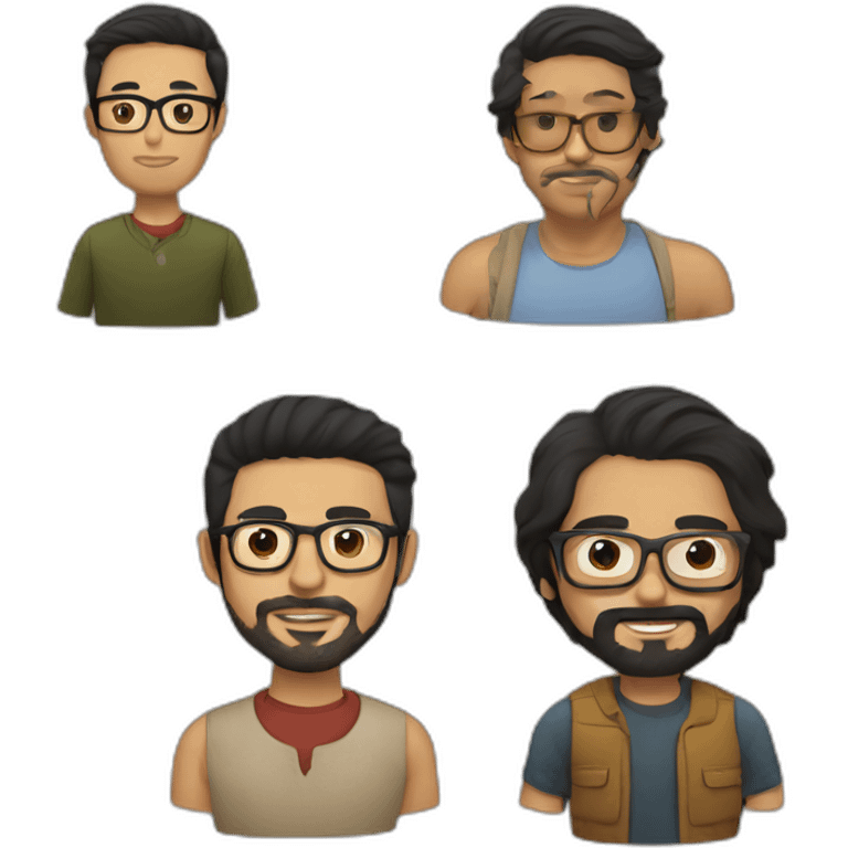 Colombian man with beard and glasses, black hair and brown with a Vietnamese man, no beard, with glasses emoji