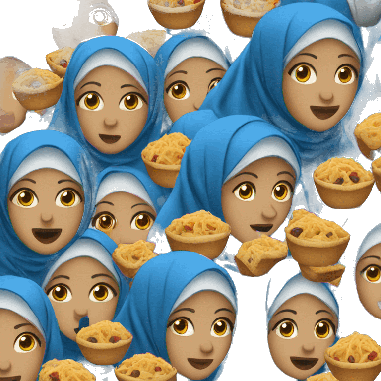 Blue hijabi women eating  emoji