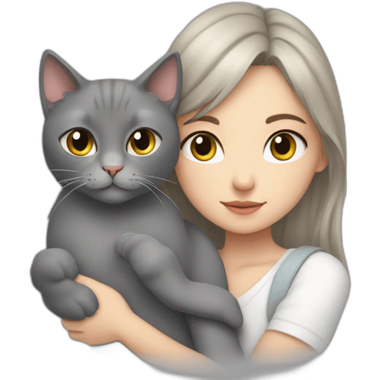 gray cat cuddles white turkish girl emoji