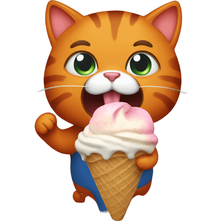 Dark orange cat eating ice cream  emoji