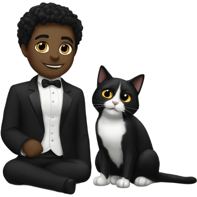 Me and my tuxedo cat raven hanging out emoji