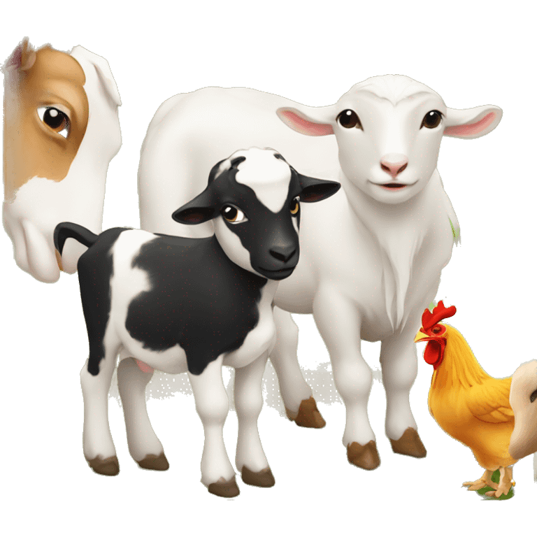 A calf, a goat and a chicken on a farm  emoji