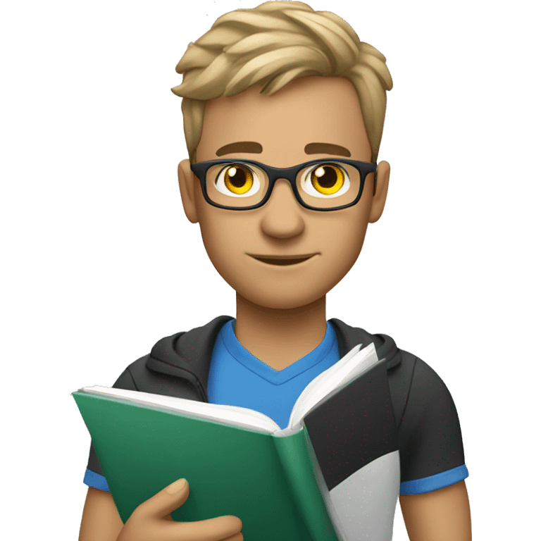 white young soccer coach with eyeglasses holding a notebook emoji