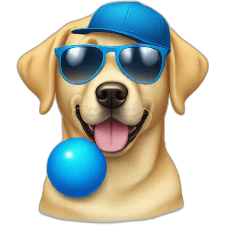 Yellow lab dog with sunglasses and blue ball cap emoji