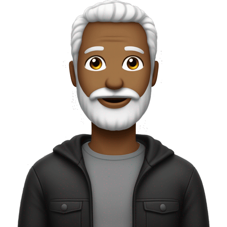 um homem adulto cm barba preta e branca com cabelo preto e branco e com olhos castanhos e pele branca e ele está sorrindo emoji