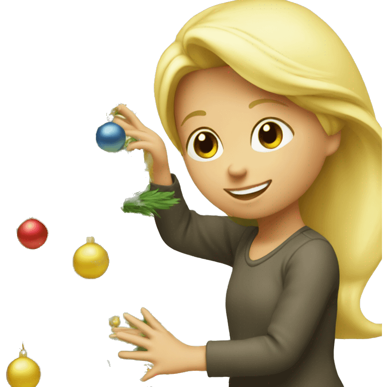 Blond Girl decorating Christmas tree emoji