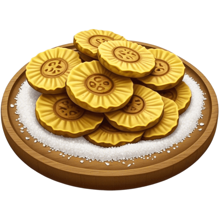 Patacones Cinematic Realistic Patacones Dish Emoji, depicted as crushed, crispy plantain discs, rendered with rich textures and dynamic, natural lighting. emoji