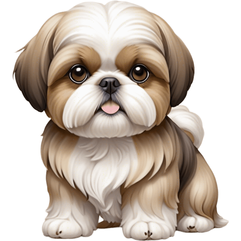 Cinematic Noble Shih Tzu Portrait Emoji, Poised and elegant, with a luxurious, flowing fur in refined muted tones, delicate features and wise, gentle eyes, simplified yet meticulously detailed, glowing with a soft, regal radiance, high shine, exuding quiet dignity and timeless charm, soft glowing outline, capturing the essence of a noble Shih Tzu that epitomizes refined poise! emoji