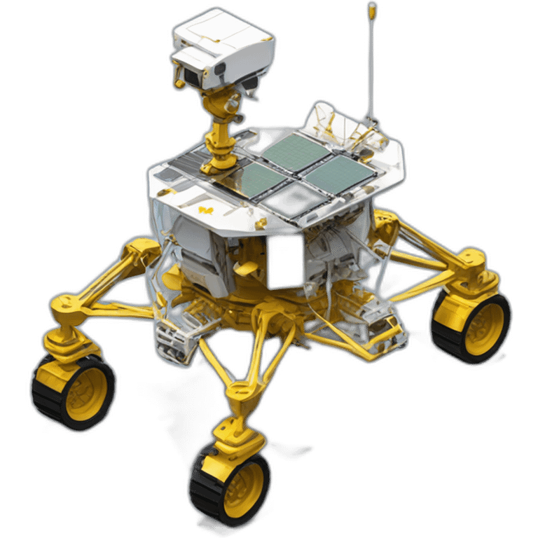 Yutu rover, four-wheeled, small golden Satellite Antenna and two robotic Arms equiped，isometric emoji