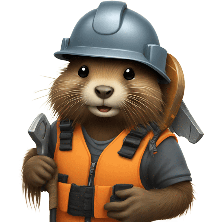 Beaver with dreadlocks in climbing gear with a chainsaw  emoji