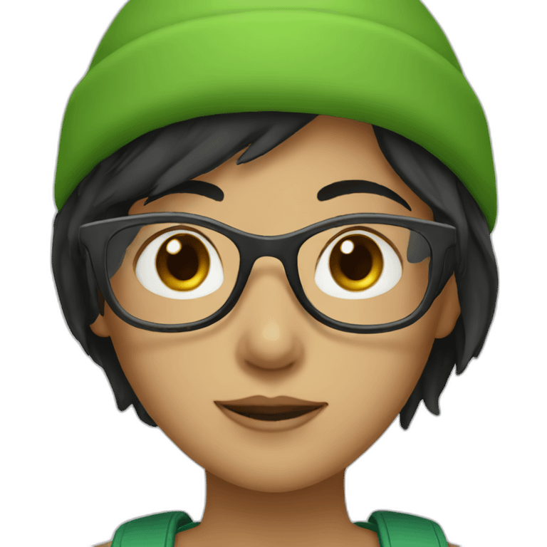 Dark haired girl with green cap and black glasses emoji