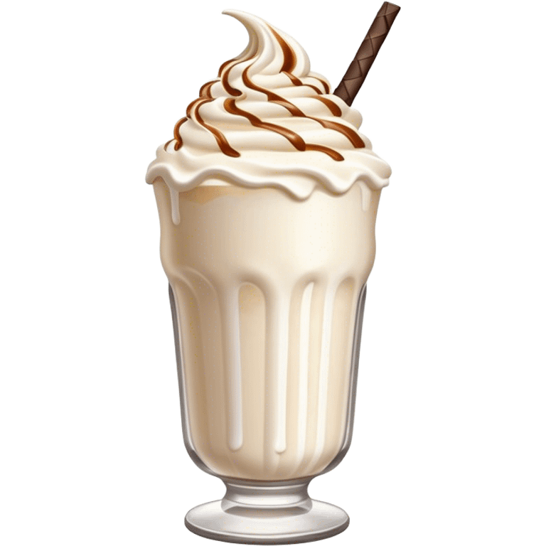 Cinematic Realistic Milkshake Drink Emoji, depicted as a thick, creamy milkshake with a swirl of whipped cream rendered with rich textures and inviting, nostalgic lighting. emoji